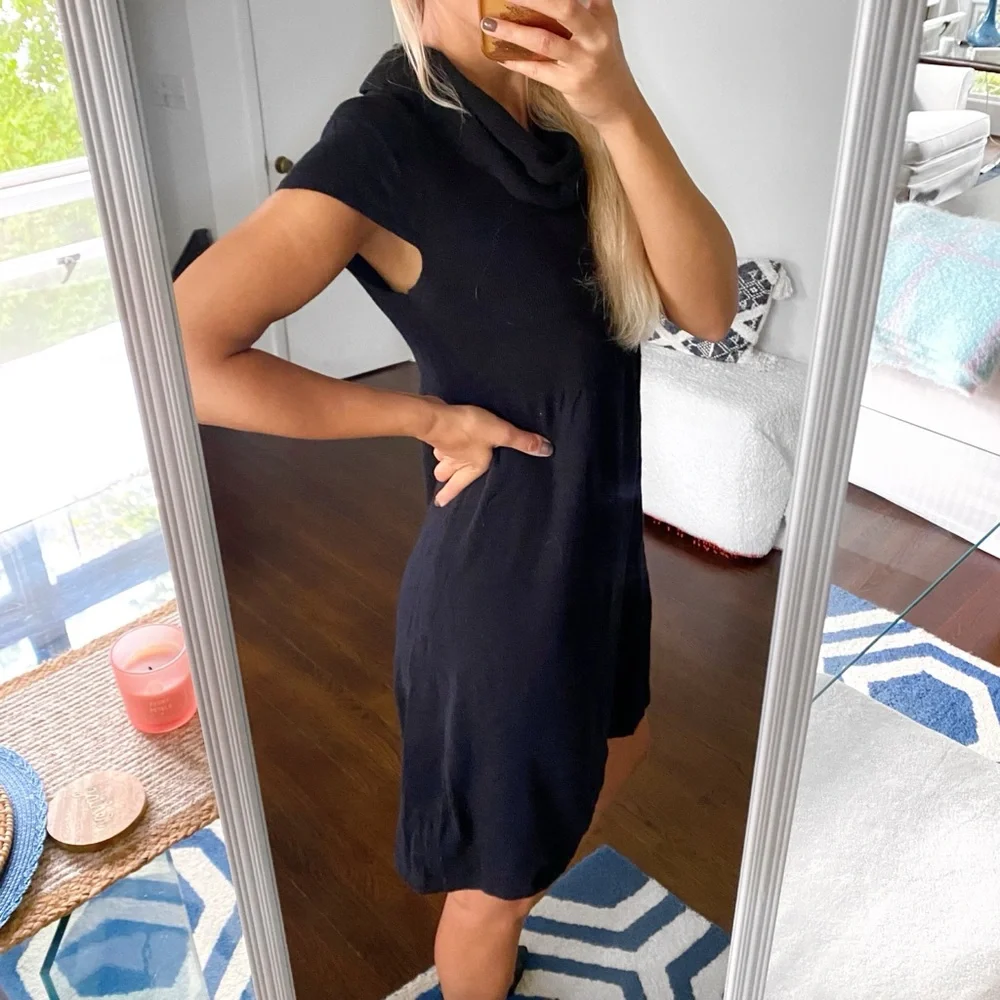 🖤 TAIFUN BLACK KNIT COWL NECK SHORT SLEEVE DRESS!